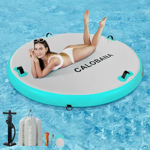 Miniatura 14 de CALOBANA Hamaca de agua inflable redonda flotante, flota lago isla balsa plataforma de muelle inflable para adultos, piscina, río, fiesta