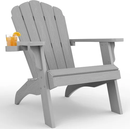 Miniatura 20 de YEFU Juego de 2 sillas Adirondack de plástico de gran tamaño con portavasos (gran doble propósito), resistentes a la intemperie, sillas de madera