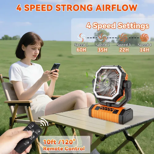 Miniatura 3 de ZioeYiue Ventilador de campamento recargable, 20000 mAh ventiladores de batería grande, ventilador recargable de 4 velocidades con control remoto