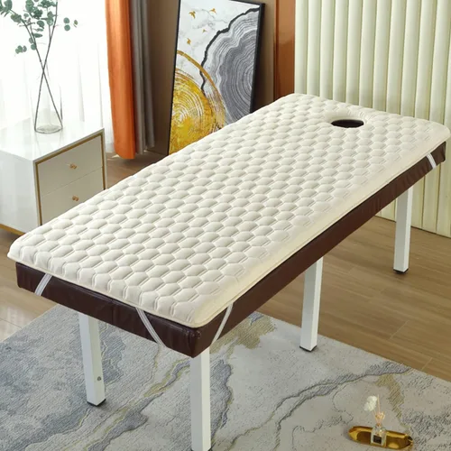 Miniatura 18 de Cubrecolchón de mesa de masaje de 2.0 in/2.8 in de grosor, funda de colchón trapezoidal para cama de salón de belleza, sábanas con agujeros de Gris