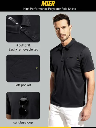 Miniatura 2 de MIER Men's Polo Shirts Polyester Casual Collared Shirts Short Sleeve with Front Pocket, Moisture-Wicking, Sun Protection