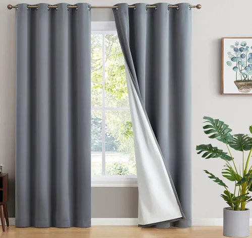 Miniatura 10 de HLC.ME - Cortinas con forro que no deja pasar la luz con doble capa gruesa, cortina con ojales con aislamiento térmico y ahorro de energía para Gris