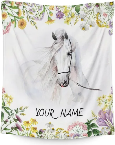 Miniatura 9 de Manta de caballo para regalo, 30 x 40 pulgadas, bonita manta para niñas y niños, manta blanca de felpa suave y mullida para sofá, oficina