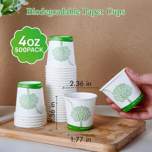 Miniatura 5 de ECOLipak 500 unidades de tazas de papel compostables, tazas de papel de 4 oz para espresso y café con revestimiento de PLA, tazas de papel Paquete
