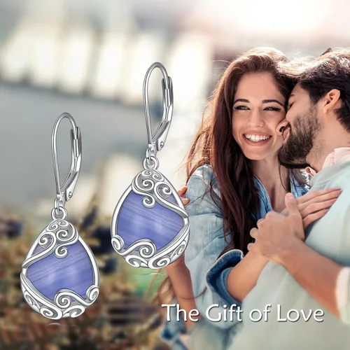 Miniatura 182 de Aretes colgantes con forma de lágrima de filigrana de piedra lunar de plata de ley 925 con cierre de palanca para mujer, regalos de joyería