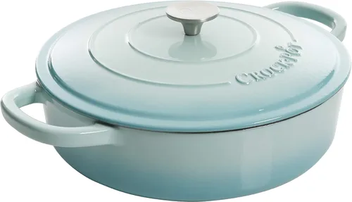 Crock Pot Artisan - Cacerola de hierro fundido esmaltado con tapa, 5 cuartos de galón, azul aguamarina