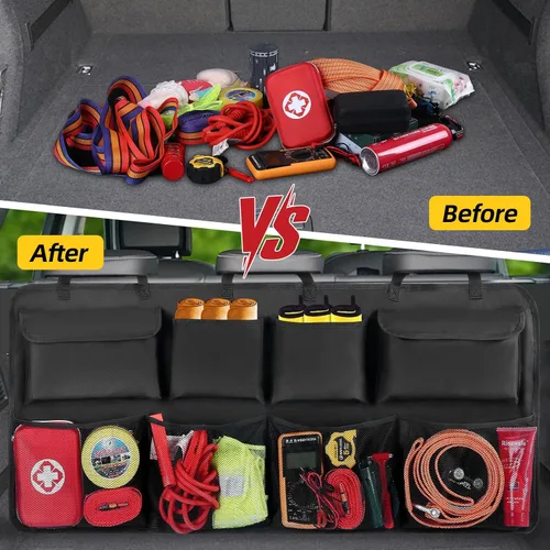 Miniatura 7 de Snuopfy Organizador de maletero de automóvil, organizador colgante para asiento trasero con 8 bolsas de almacenamiento grandes, gran capacidad