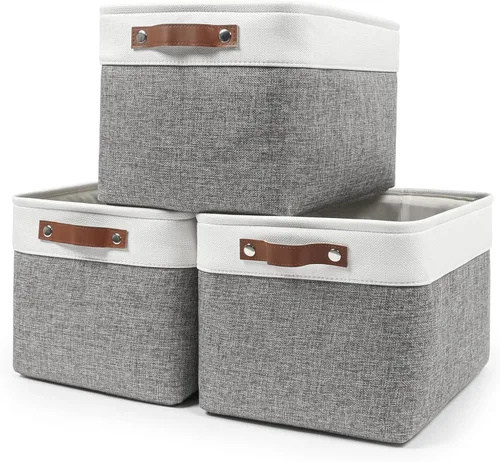 Miniatura 17 de Bagnizer 13x13 Cajas de almacenamiento cúbicas, caja de almacenamiento plegable de tela, paquete de 4 cestas de armario con asas para organizar