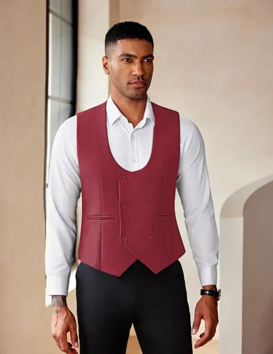 Miniatura 3 de COOFANDY Chaleco de traje para hombre, ajustado, doble botonadura, chaleco formal de negocios