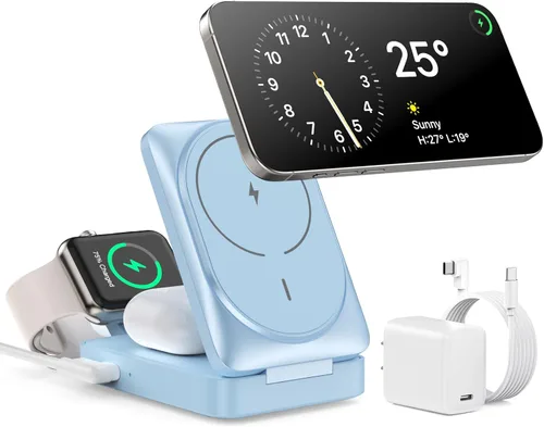 Miniatura 12 de Cargador Inalámbrico 3 en 1 Estación de Carga para iPhone, Soporte de Carga Magnético de 15W Certificado Qi2 para Mag-Safe con Adaptador USB C