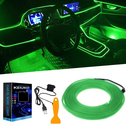 Miniatura 11 de Luces de cable EL para el interior del coche, luz de panel azul neón de 16 pies/5 m, tira de luz LED para coche, USB 5V, decoración