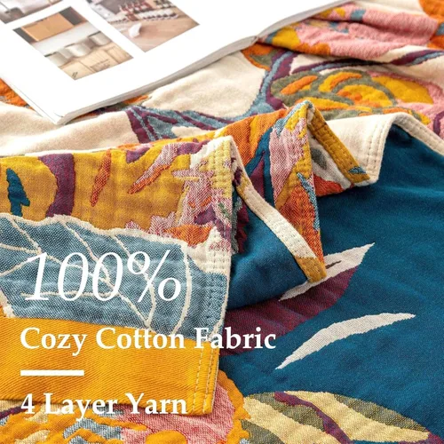 Miniatura 6 de Manta bohemia 100% algodón ultrasuave, manta grande de otoño, diseño floral de pájaros y mariposas, decoración de granja, manta de cama, 60 x 80