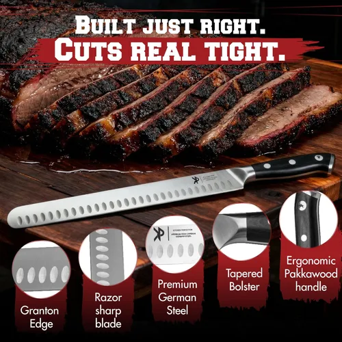 Miniatura 3 de Kitchen perfection Cuchillo de Brisket de 12 pulgadas para tallar y cortar carne - Borde Granton de acero alemán ultra afilado de alta calidad