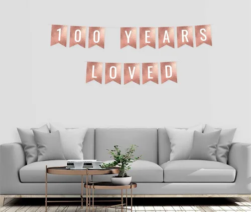 Miniatura 3 de Andaz Press Pancarta decorativa de mosaico con purpurina de oro rosa para fiesta de cumpleaños, 100 años de amor, aproximadamente 5 pies, 1 juego