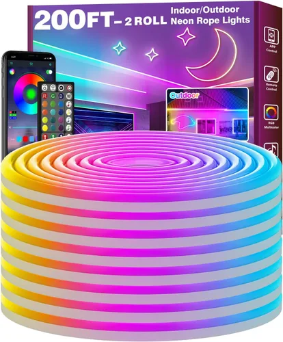 Miniatura 8 de 20 pies de luces LED en cuerda, luces de neón flexibles con control de aplicación/control remoto, múltiples modos, IP65 impermeables