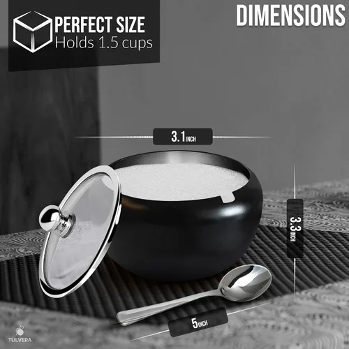 Miniatura 3 de Azucarero con tapa y cuchara Recipiente de azúcar de 12oz para barra de café Frasco portasal, té, caramelos, azúcar en cubo, azúcar moreno, ghee