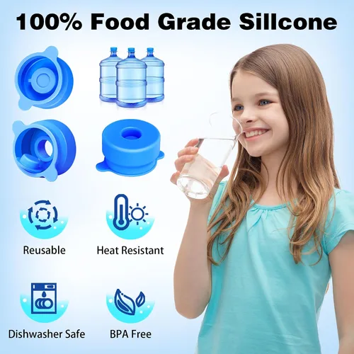 Miniatura 4 de U-Goforst [6 PIEZAS] Tapa para Jarra de Agua de 3 y 5 Galones - 55mm Tapa de Botella de Silicona de Grado Alimenticio Reutilizable para Tapas