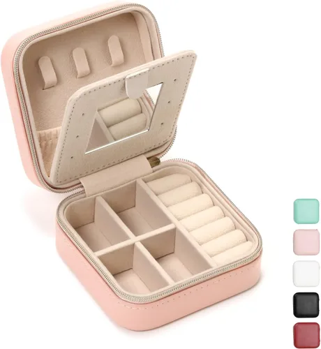 TRODANCE Estuche de viaje para joyas con espejo, pequeño organizador de joyas de viaje, caja de joyería portátil, mini organizador de