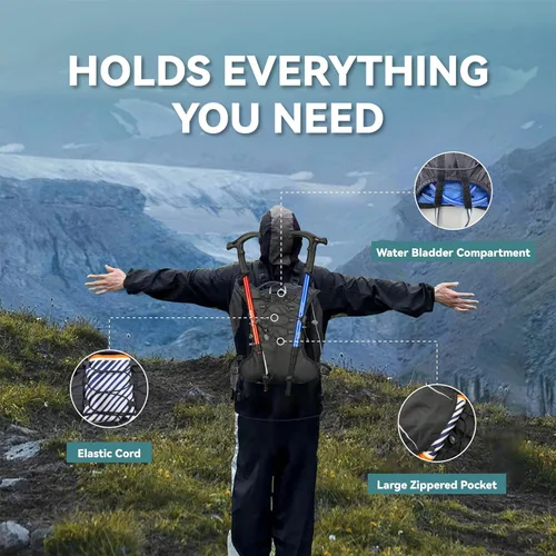 Miniatura 3 de XBT Mochila de hidratación con bolsa de agua de 2 litros, chaleco ligero para correr para hombres y mujeres, ajustable, transpirable, mochila
