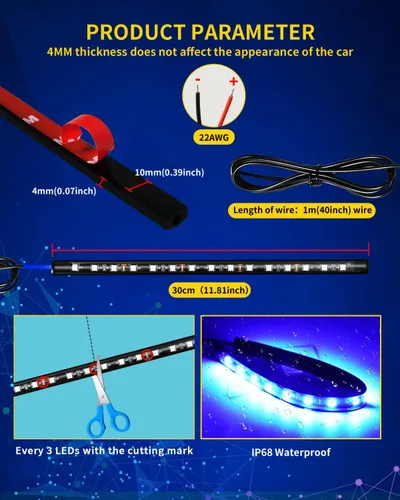 Miniatura 3 de Tira de luz LED para coche, luces interiores azules para camiones de 30CM 15 SMD IP67 luces subterráneas impermeables para coche motocicletas barco