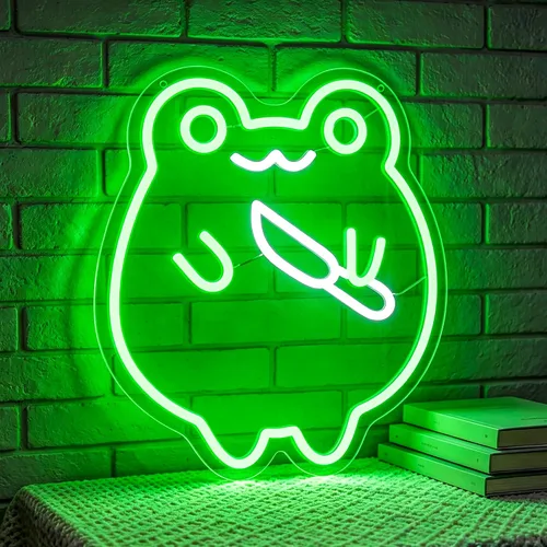 Letrero de neón con diseño de rana de HSJNJKFU para decoración de pared, luz LED de animales verdes para bares, cervezas, tiendas, restaurantes,