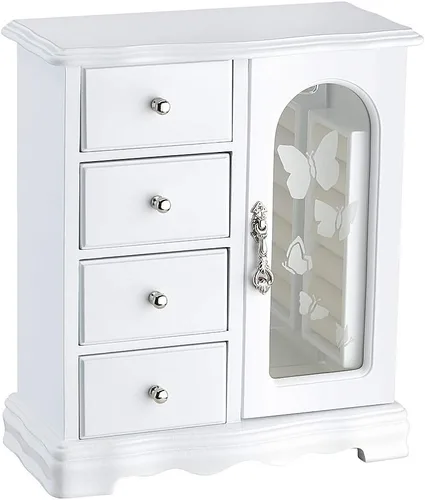 Miniatura 5 de RR ROUND RICH DESIGN Joyero de madera maciza con cajones de almacenamiento grandes, color blanco