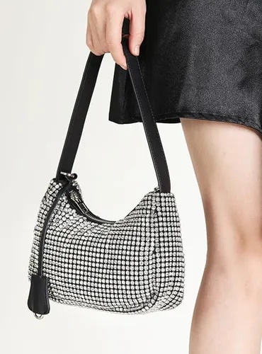 Miniatura 4 de Bolsos de noche para mujer, bolso de noche con diamantes de imitación plateados, brillante para graduación, cóctel, fiesta, boda, compromiso.