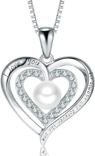 Nonnyl Collares con colgante de perlas reales blancas cultivadas de agua dulce para mujer, regalos de Navidad para esposa, mamá, novia, aniversario,