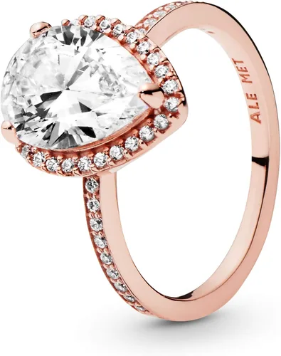 PANDORA Joyería - Anillo de circonita cúbica con halo de lágrima brillante, regalo para ella rosa, Metal, Zirconia cúbica