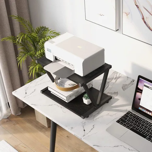 Miniatura 2 de VEDECASA Soporte de escritorio retro para impresora con 2 niveles de madera, estante moderno de madera para libros y organizador de almacenamiento