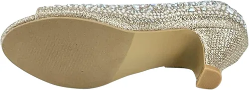 Miniatura 6 de Fifty Tops Tacones de gatito de moda para niñas, zapatos de vestir con diamantes de imitación brillantes para niños, sandalias de tacón bajo