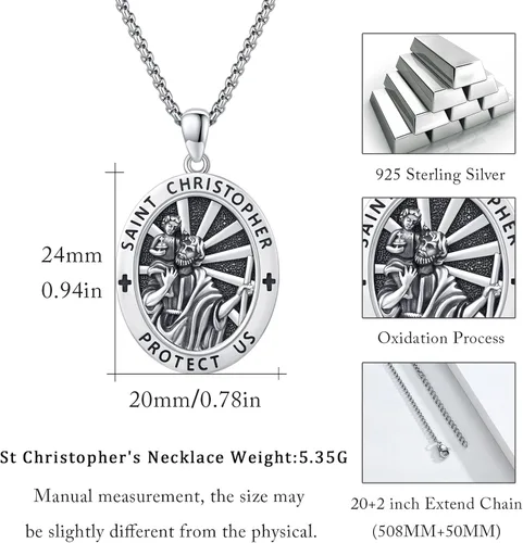 Miniatura 584 de Collar con colgante de plata de ley 925 con medalla de San Patrón, joyería religiosa para hombres y mujeres, con cadena de acero inoxidable 316L