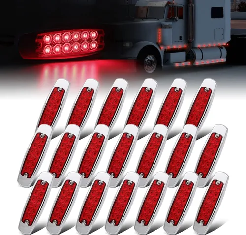Miniatura 16 de Paquete de 20 (10 ámbar + 10 rojo) Luces LED de marcador lateral de 12 V con enchufe de 2 cables (CC), 12 luces LED para guardabarros, montaje