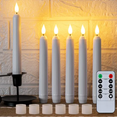 5plots Velas cónicas blancas sin llama con control remoto, temporizador, columna romana, velas cónicas LED que funcionan con pilas, candelabros LED