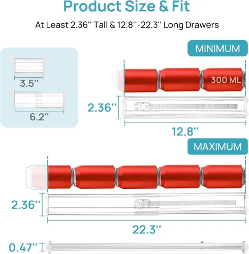 Miniatura 2 de Vtopmart Separadores de cajones de 2.36” con inserciones expandibles, organizador de cajones de cocina ajustable de 12.8"-22.3", separador