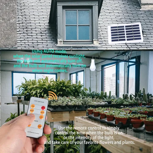 Miniatura 5 de Bombillas solares recargables con temporizador remoto, 4 modos de iluminación solar para interiores y exteriores, gallinero, huracán, iluminación
