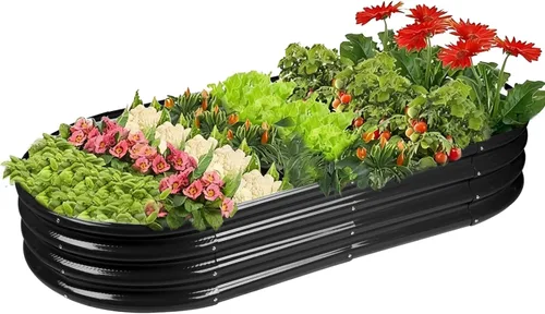 Miniatura 8 de Rakukiri Jardinera elevada con certificación GRS galvanizada para exteriores, maceta ovalada de metal resistente a la putrefacción de 6.5 pies, 1