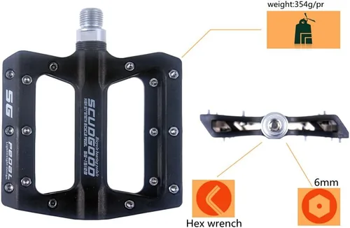 Miniatura 4 de UPANBIKE Pedales de bicicleta 3 pedales de rodamiento sellados 9/16 "husillo de fibra de nailon (poliamida) plataforma plana para MTB Mountain Bike
