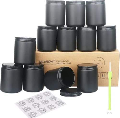 Miniatura 17 de MILIVIXAY Paquete de 20 tarros de vela de vidrio transparente de 8 onzas de grosor con tapas de metal negro, tarros de vela vacíos a granel