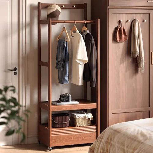 Perchero giratorio de madera maciza, perchero con ganchos y taquillas, perchero para dormitorio, sala de estar, fácil de montar (marrón)