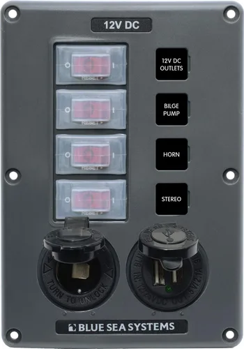 Miniatura 12 de Blue Sea Systems 4322 Panel de interruptores de disyuntor resistente al agua, gris, 6 posiciones