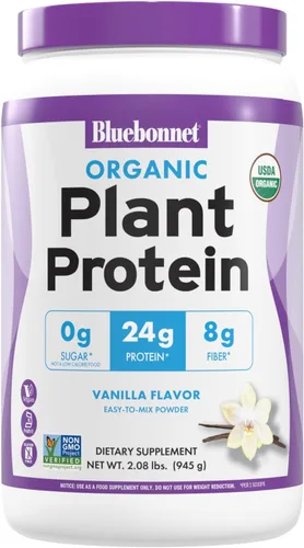BlueBonnet Nutrition - Proteína vegetal orgánica en polvo, 0.94 onzas de proteína vegetal, cero azúcar, 0.28 oz de fibra, USDA orgánico, sin OMG,