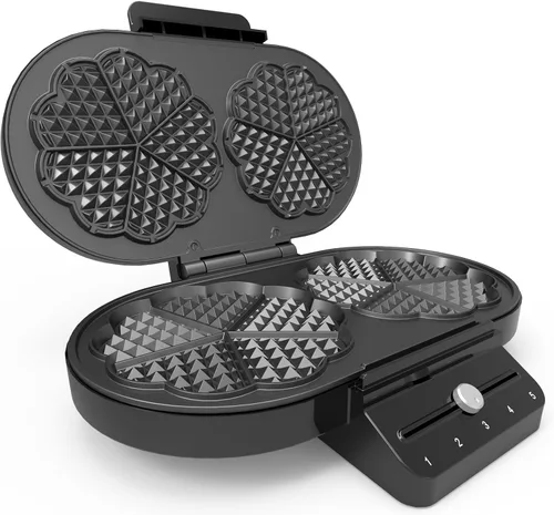 Miniatura 7 de Gofrera eléctrica en forma de corazón: 2 placas térmicas antiadherentes de doble cara con control de tostado ajustable de 5 ajustes