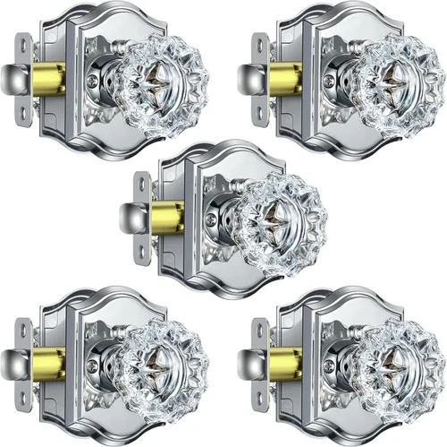 Miniatura 34 de Pomos de puerta de cristal para interiores, pomos de puerta de cristal de latón envejecido con cerradura para uso de privacidad, pomos de puerta