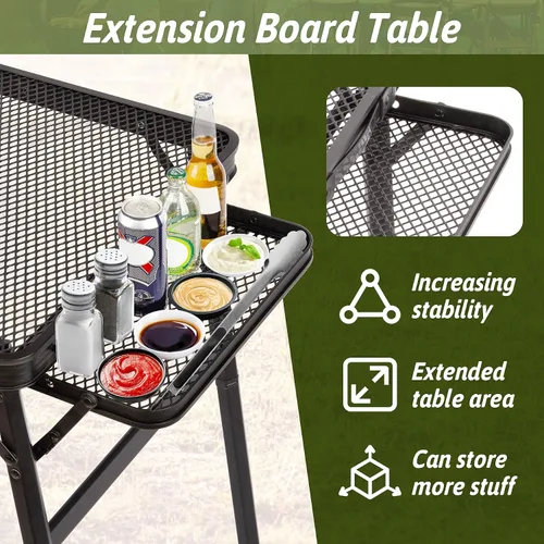 Miniatura 6 de Mesa de picnic de 2.5 pies con 2 paneles de alas, mesa plegable de malla de metal para parrilla plegable de altura ajustable, ligera y portátil