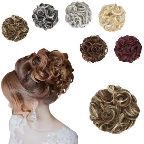 Miniatura 11 de Elaine Extensión de Moño Grande y Desordenado Cabello Rizado Moños Piezas de Cabello para Mujeres Sintético Ondulado Coleteros Grandes Gruesos Punta