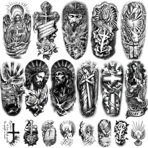 Miniatura 11 de 77 hojas de tatuajes temporales, tatuajes falsos realistas de medio brazo de león, lobo, búho, alce, serpiente, mariposa, rosa para niñas y niños