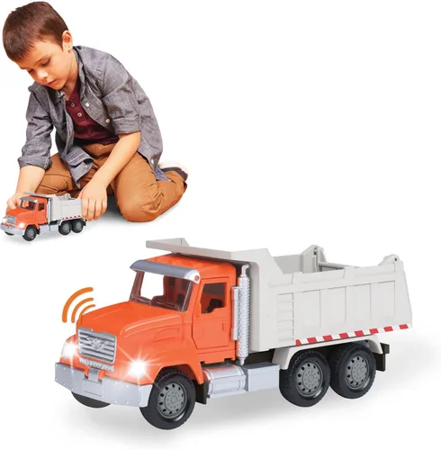 DRIVEN by Battat Camión volquete micro - Camión volquete de juguete con luces, sonidos y piezas móviles para niños de 3 años en adelante