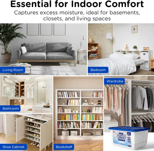 Miniatura 7 de W&E Choice Absorbedores de humedad, cajas de absorción de humedad portátiles para tu baño, armario y automóvil, deshumidificador sin fragancia, Azul
