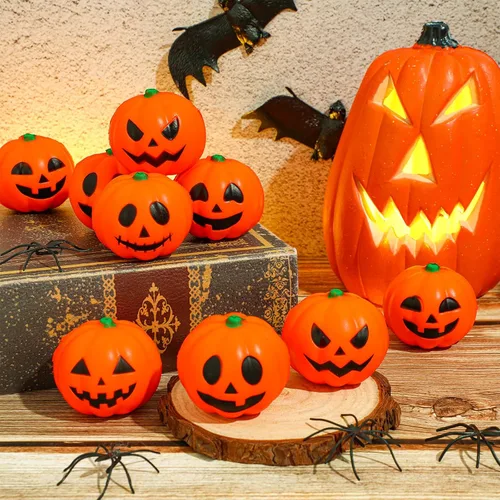 Miniatura 3 de Leyndo 80 bolas de 2 pulgadas de calabaza de Halloween para aliviar el estrés, mini bolas de espuma con bolsas, regalos de fiesta de Halloween